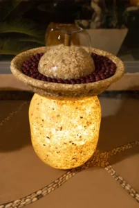 Illuminated waterfalls and fountains