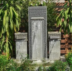 Waterfalls and fountains on three levels